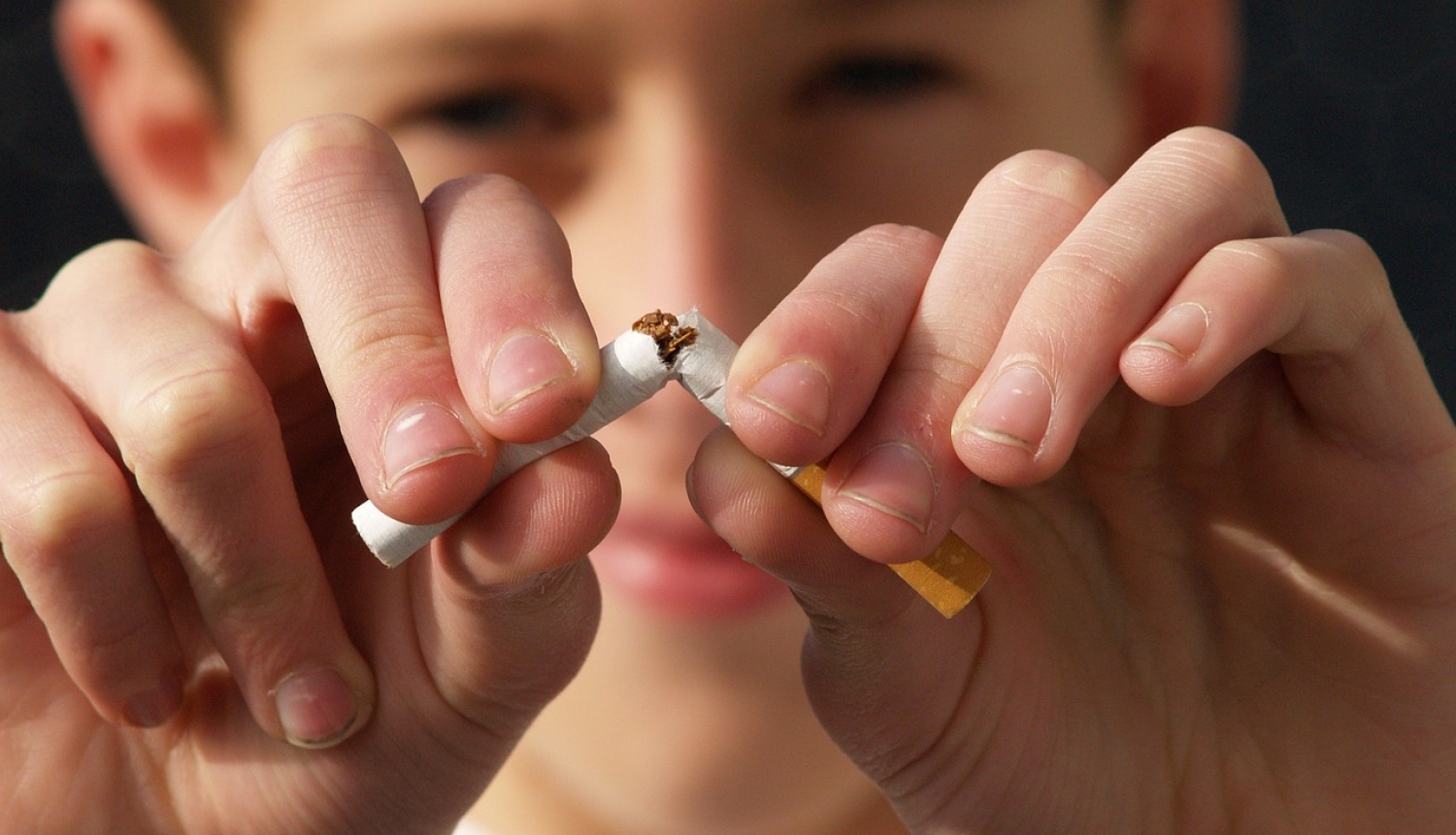 Vīrietis pārlauž cigareti uz pusēm
