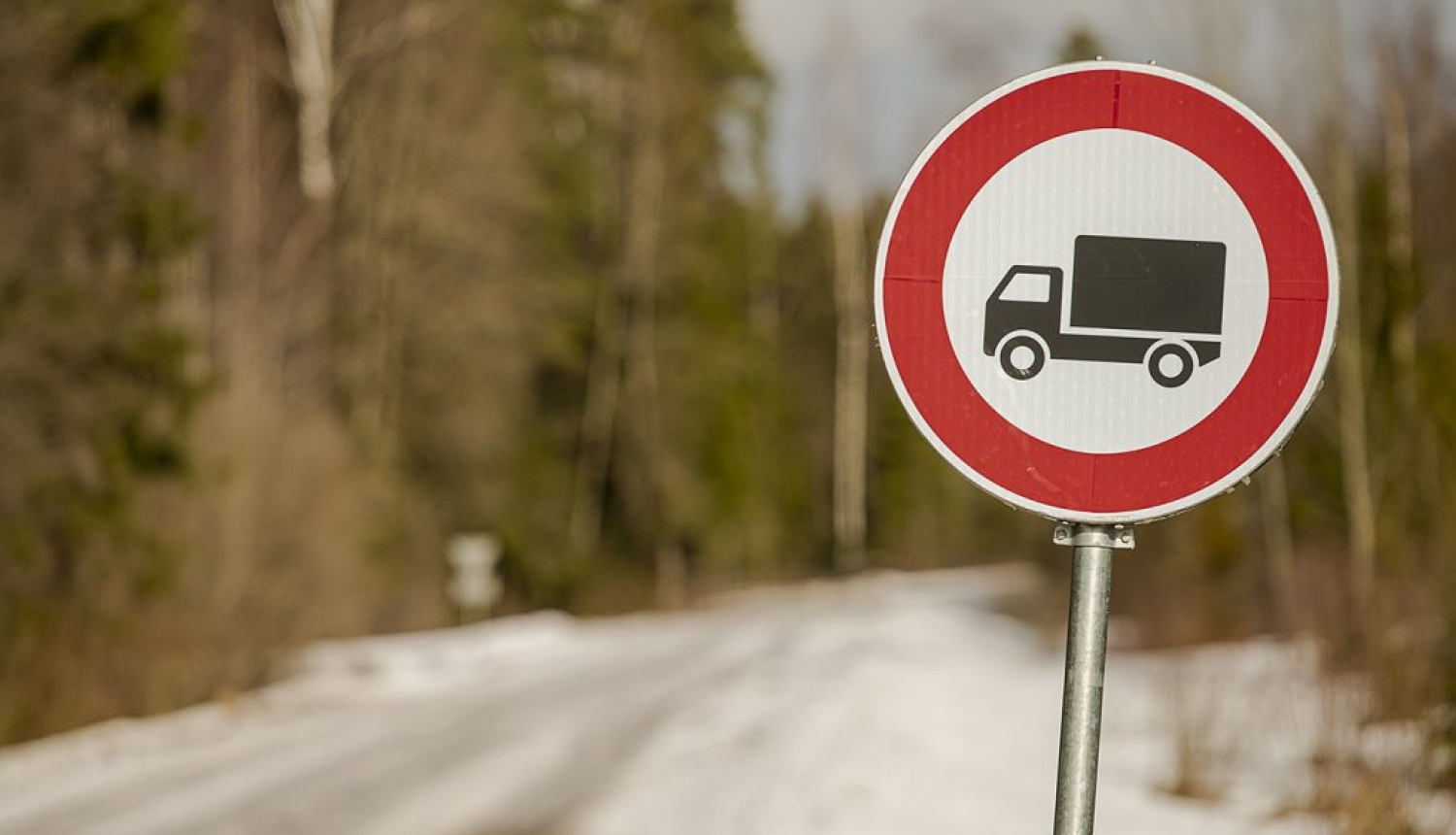 Lauku ceļš mežā ar ceļa zīmi Nr. 306 Kravas automobiļiem braukt aizliegts
